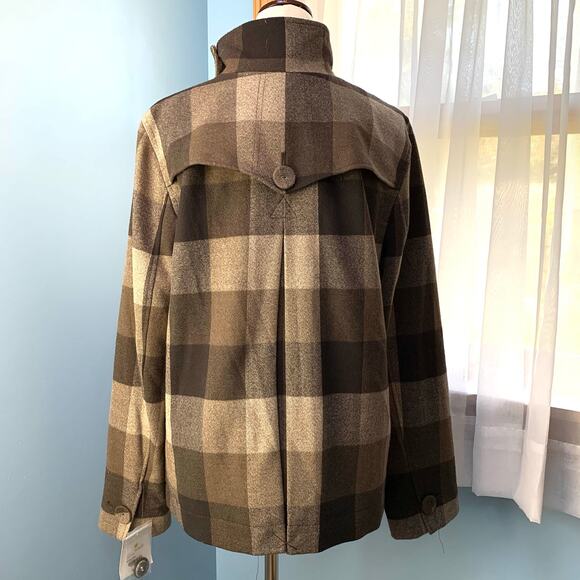 NWT Liz Claiborne Brown Combo Plaid Peacoat Size Medium - Picture 6 of 6